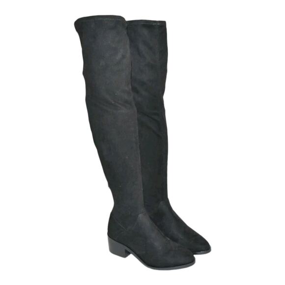 Steve Madden Garren Above Knee Boot Black Faux Suede Fabric Size  9 - Picture 1 of 12